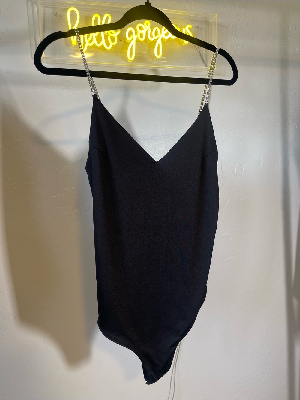 Rue21 Black Bodysuit with Silver Chain Straps